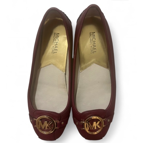 Michael Kors Fulton Moc Burgundy Red Leather Ballet Flats Shoes Women's 7.5M - Picture 2 of 8